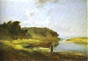 Alexei Savrasov Landscape with River and Angler Germany oil painting artist